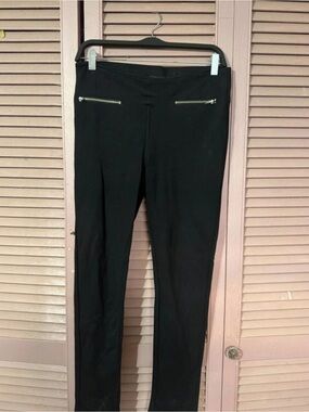Women's Black Skinny Ponte Jeans with Front Zip Detail